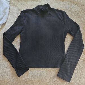 One Clothing Black Ribbed Long Sleeve Top M